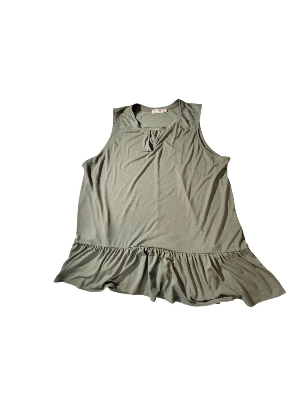 Faded Glory  Sleeveless Olive Green Tank Top With Ruffled Hemline  3X (22W-24W)
